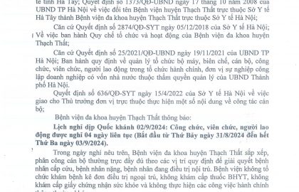 Thông báo nghỉ lễ Quốc Khánh 02-09-2024